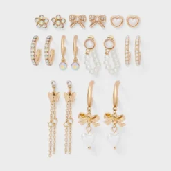 Bow Butterfly And Faux Pearl Earring Set 9pc - Wild Fable™ Gold -Wild Fable Store GUEST ef3eb79b 00a4 485e ad4e 4c5cc0f2594e
