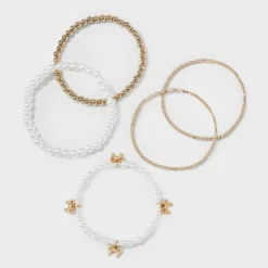 Beaded And Pearl Bow Charm Bracelet Set 5pc - Wild Fable™ Gold -Wild Fable Store GUEST fcb74925 a580 4931 9060 ad1b2d315087