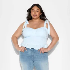 Women's Smocked Sweetheart Neck Tank Top - Wild Fable™ Light Blue